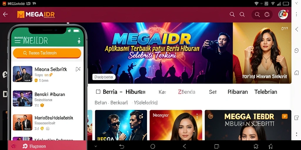 Antarmuka MEGAIDR menampilkan berita hiburan selebriti terkini.