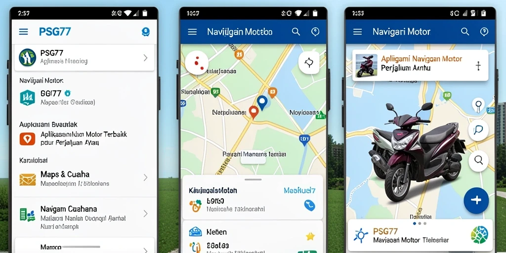 Antarmuka aplikasi PSG77 untuk navigasi motor yang intuitif dan informatif.